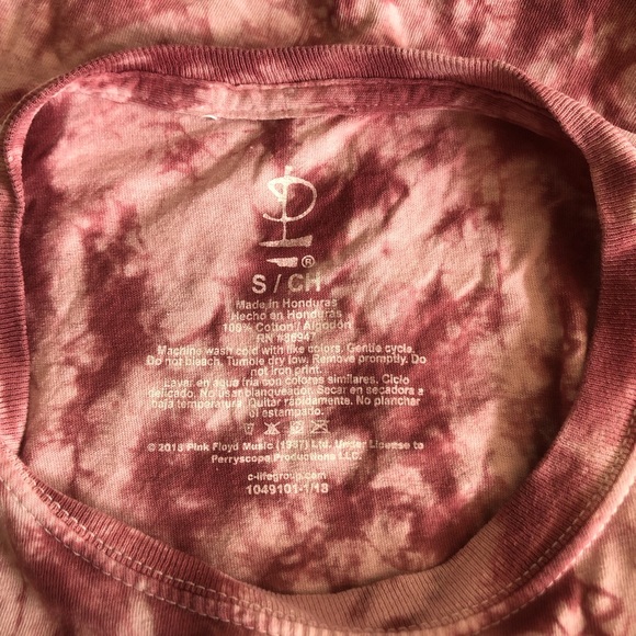 Pink Floyd crop tee Rock band t-shirt tie dye raw cropped hem burgundy pink 💕S - Picture 6 of 8